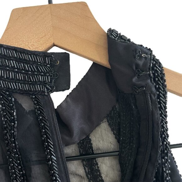 Laurence Kazar VTG Black Beaded Silk Evening Gown Dress Formal High Neck Size PS - Picture 12 of 16